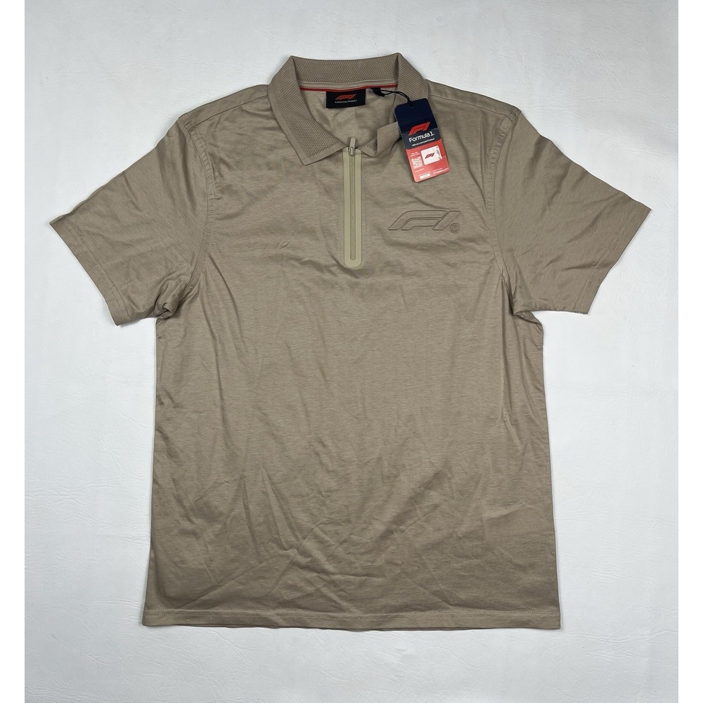 Formula 1 F1 Polo Shirt Mens Large Beige 1/4 Zip Paddock Club Racing